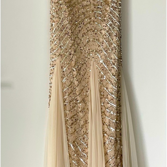 Aidan Mattox formal long gold beaded dress evening gown - Picture 3 of 14